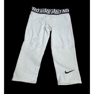 NIKE PRO Boy's L 3/4 Knee Compression DRI-FIT Training Pants White black band
